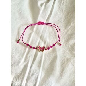 Hot Pink butterfly beaded friendship bracelet